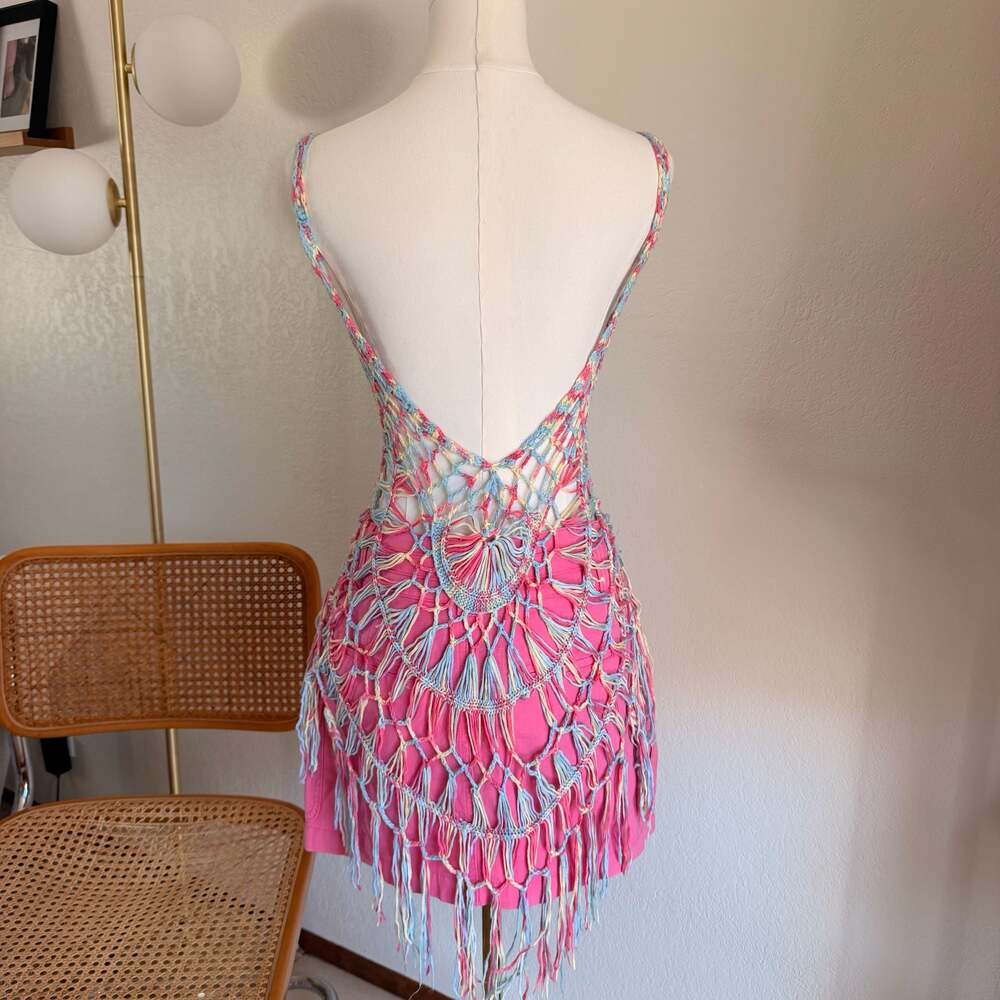 Handmade Colorful Crochet Fringe Cover-Up Top